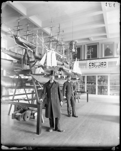 John R. Treadwell, janitor, and a local constable ,John J. Connors, at the Peabody Museum (an earlier name for the Peabody Essex Museum), early 1900s. Courtesy, Phillips Library, Peabody Essex Museum
