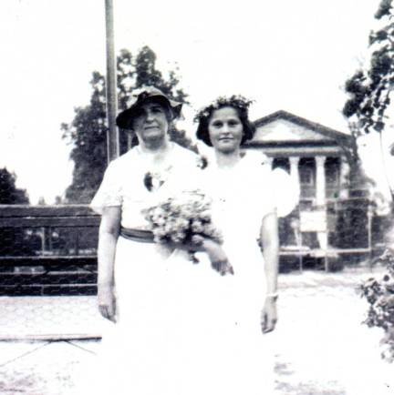 School principal Julia Hill (left) and her student Opal Herring at a May Day celebration at Pembroke Jones Park in Wilmington, 1935. Courtesy, New Hanover Co. Public Library, NC Room. Identifier #00.412