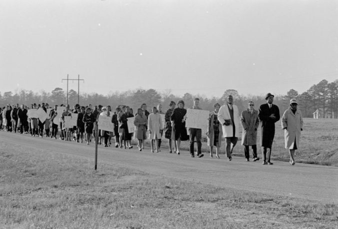Civil rights march in Bear Grass, a rural community 20 miles from Greenville, 1963. Courtesy, Joyner Library, ECU