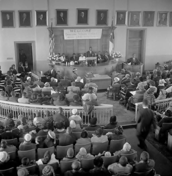 African Americans celebrated the centennial of the Emancipation Proclamation with a parade and a gathering at the Pitt County Courthouse in 1963. Courtesy, Joyner Library, ECU