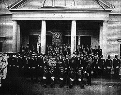 Members of St. John the Baptist's St. Joseph Society on the steps of the new church, ca. 1903-09. Courtesy, National Park Service