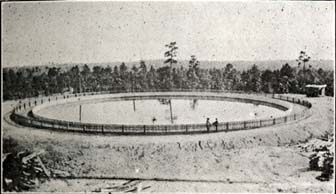 The early workers built this reservoir to supply Fort Bragg with drinking water in 1918-19. To obtain its water supply, construction workers dammed the Little River, built a series of pumping stations and laid miles of piping. From Camp Bragg and Fayetteville: Sketches of Camp and City
