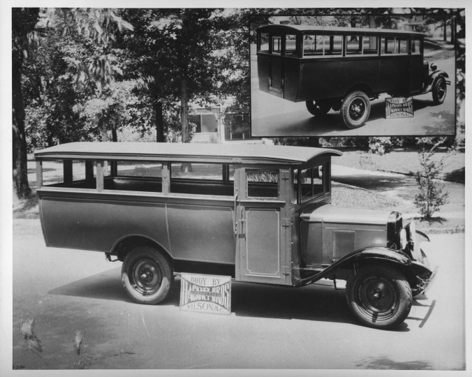 One of the Hackney Co.'s earliest school bus bodies, ca. 1930. Many African American communities purchased buses like this in the 1930s, when local school boards refused to provide public transport for black children to high schools (even though they nearly always did for white children). The parents would chip in and pay the cost of the bus and driver or pay a monthly fee. In Harlowe, in Craven Co., for instance, my African American cousin Rudolph Godette did this so that local black children could attend the Queen Street School in Beaufort. Many of those privately-owned and -operated buses later carried black defense and construction workers to military bases during the Second World War. Photo courtesy, NC Collection, Barton College