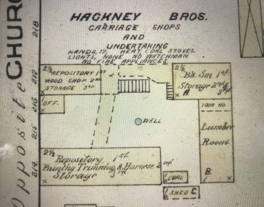 The Hackney Bros. Carriage Shops, Rocky Mount, N.C. Detail from Sanborn Fire Insurance Map from Rocky Mount, Edgecombe and Nash Counties, N.C. (May 1885). Courtesy, Library of Congress Geography and Map Division, Washington, D.C.
