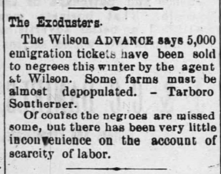Wilson Advance, 30 Jan. 1890. This notices come to me courtesy of one of my favorite historian's blogs-- Lisa Y. Henderson's Black Wide-Awake