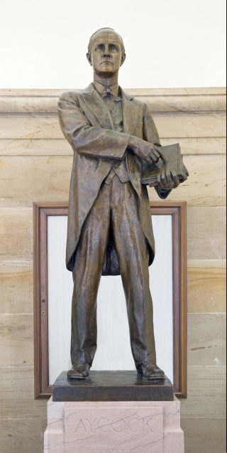 Bronze statue of Charles B. Aycock at the U.S. Capitol, Washington, DC. After leading the white supremacy campaigns of 1900, Aycock became the single-most lauded political figure in North Carolina history. Courtesy, Architect of the Capitol