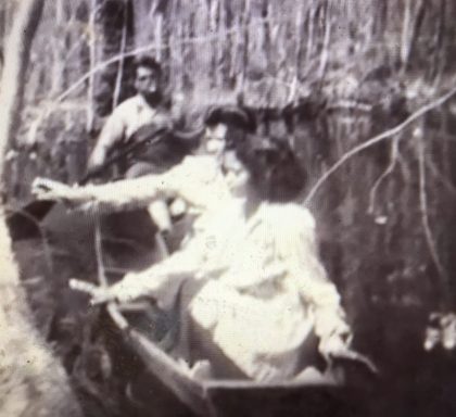 Historical photograph of members of the Coharie Tribe on the Great Coharie River. From "The Coharie Tribe: Soil, Sorghum and Sovereignty"