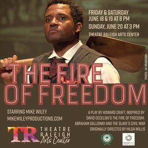 You can see a wonderful theatrical telling of Abraham Galloway's life at the Theatre Raleigh Arts Center in Raleigh from June 18 to 20th. Written by Howard Craft and starring Mike Wiley, the play is based on my book The Fire of Freedom. 