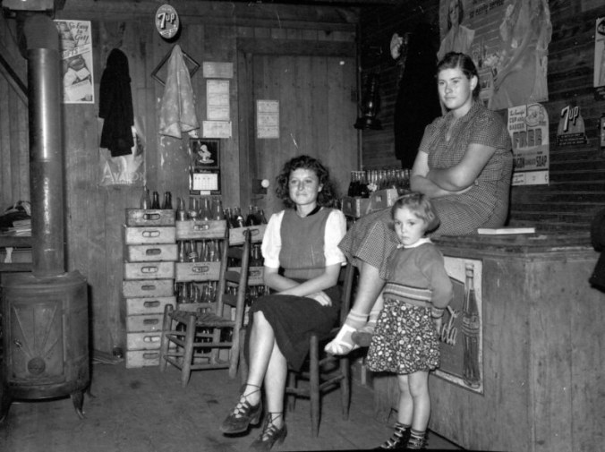 Andrew Canady's store in Fulcher's Landing, ca. 1938. Ginny Richardson recognized all three of the young ladies in the photograph from her younger days: Canady's daughter Clara Mae on the left, Mabel Riggs on the right, and the little girl was Geraldine Willis. Photo by Charles A. Farrell. Courtesy, State Archives of North Carolina