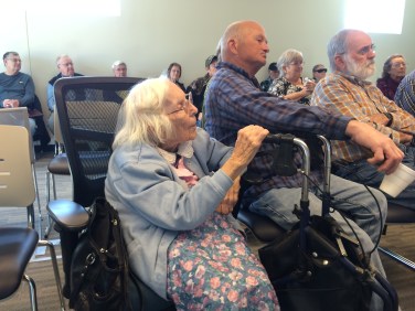 Poet, songwriter and fisherman's daughter Virginia "Ginny" Richardson at the community meeting in Sneads Ferry, N.C. I did a slide presentation of Farrell's local photographs and the people in attendance shared stories about the people and places in them. Photo by David Cecelski