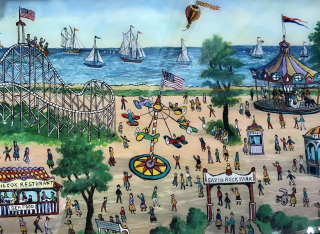 Milton Bond, CT Savin Rock Amusement, ca. 1940? Reserve glass painting. Image from Westport River Gallery, Westport, Conn.