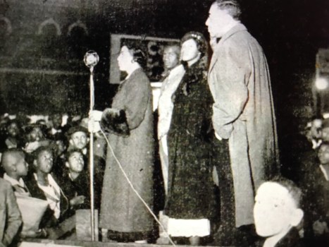 Gough McDaniels (foreground) and other NAACP activists at a street corner membership rally in Baltimore, 1935. From The Crisis (Dec. 1935)