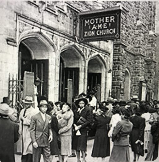 Sunday worshipers at Mother AME Zion Church in New York City, ca. 1940s. Courtesy, Terrance Adkins on Pinterest