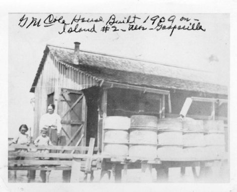 G. M. Cole House, built 1909, Gaspirilla Island, Fl. A barrier island on the edge of Charlotte Harbor, Gaspirilla Island is crowded with resort hotels and condos today. When Steve Chadwick visited in the 1890s though, the island's residents were mainly fishermen and their families. Most lived in cabins built on stilts so they would not wash away in storms. Courtesy, Punta Gorda History Center