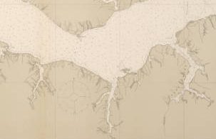 Inset of map of the Neuse River below New Bern, N.C., showing the river and 3 of its tributaries: Hancock Creek, Clubfoot Creek and Adams Creek (left to right). "Neuse River and Upper Part of Bay River" (U.S. Geodetic Survey, 1915). Courtesy, North Carolina Collection, UNC-Chapel Hill