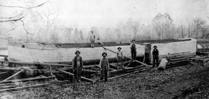 A junker under construction at James Rickenbach's dry dock, Rickenbach Station,Penn., ca. 1880-90. From collection of Howard F. Rickenbach Sr. http://freepages.rootsweb.com/~ricken/genealogy/drydock.html