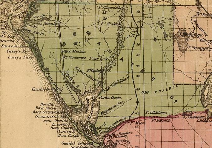 Manatee County, Florida, 1874. This is one of the earliest maps to show Punta Gorda. From Columbus Drew, LC Railroad Maps (Jacksonville, Fl.: Columbus Drew, 1874). Courtesy, Library of Congress