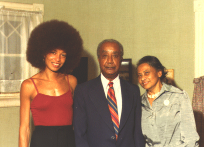 Political activist, philosopher and writer Angela Davis was one of many leading black figures who spoke out on behalf of the Charlotte Three and raised funds for their defense. Davis is shown here with Jim's parents in Hartford, Conn. ca. 1972. Courtesy, Hartford Web Publishing