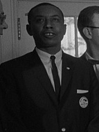 Floyd McKissick at a meeting of civil rights leaders at the White House in August 1963. McKissick first came to national attention in 1951 when he was one of the first group of African Americans to gain admission to the University of North Carolina. Courtesy, Library of Congress