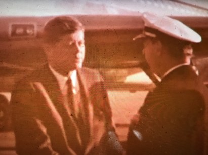 Pres. John F. Kennedy at Bogue Field, one of the Cherry Point MCAS's ancillary air fields, during an inspection tour of the Atlantic Fleet in April 1962. Courtesy, Naval History and Heritage Command Photographic Section