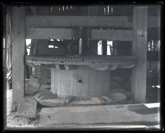 One of the two steam-powered capstans used to haul in the shad and herring seines at Avoca, near Merry Hill, in Bertie County, N.C. The Capehart fishery there used both the capstans and horses to haul in the seines. Smithsonian Institution Archives, Acc. 11-006, Box 015, Image No. MAH-4912