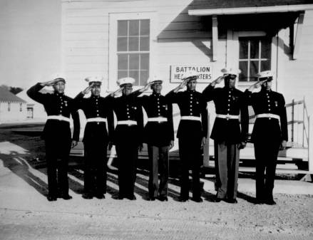 A group of Montford Point Marines in dress blues, ca. May 1943. Courtesy, National Archives