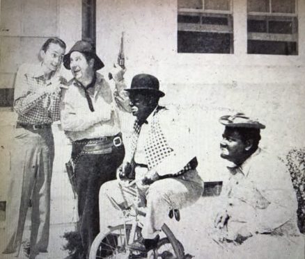 Frank "Mustard" Rice (center) and Ernest "Gravy" Stokes (right) first made their name as country musicians and comedians in Wilson, N.C., but later appeared in Hollywood movies. They often appeared in blackface acts that lampooned African Americans as indolent and buffoonish. Photo from The State magazine, Oct. 5, 1946.