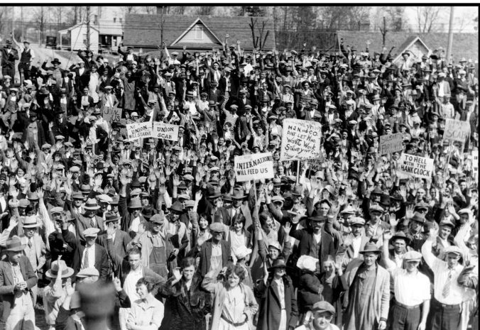 A rally of striking mill workers from the Loray Mill, Gastonia, N.C., 1929. From the Gaston Gazette. Courtesy, Millican Pictorial History Museum