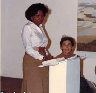 Celestine Ware speaking at a radical feminists' memorial service for the French philosopher and feminist activist Simone de Beauvoir in New York City on May 1st, 1986. Courtesy, Redstockings Archives