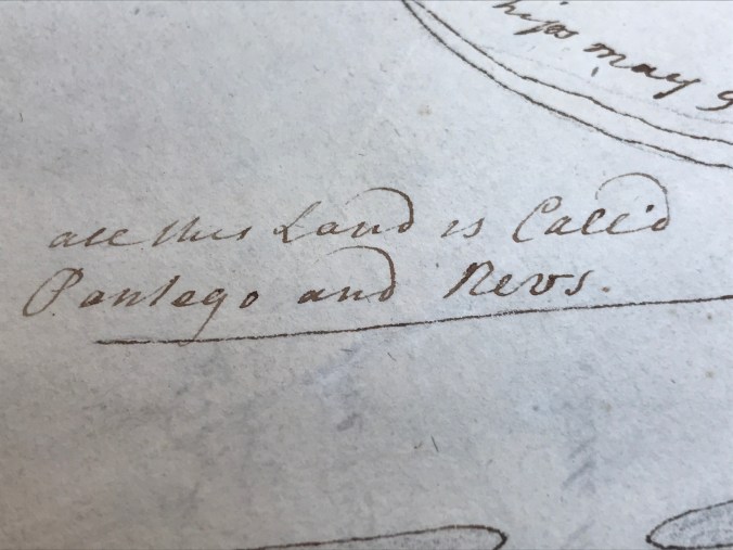 Detail from Francis Veales' 1730 map of the North Carolina coast. Peter Collinson Commonplace Books, Linnean Society, London. 
