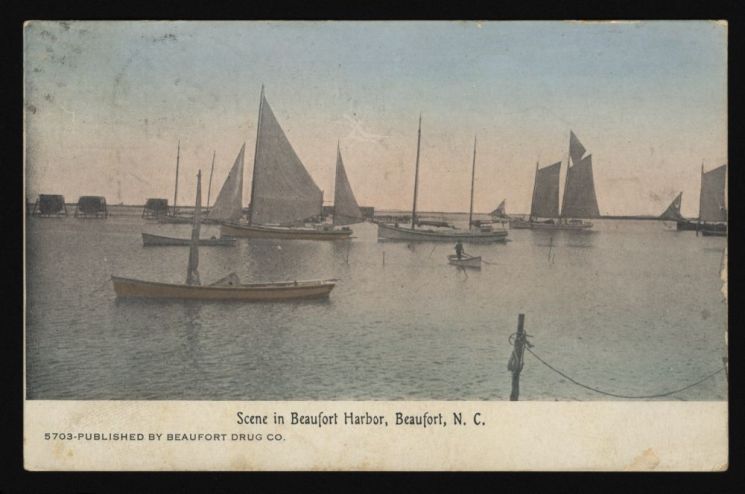 This postcard shows Beaufort Harbor, ca. 1910, well after I. P. Hatch visited, but I think that the scene would not have been too dissimilar during his visit. From the William E. Elmore Collection, East Carolina Manuscript Collection, Joyner Library Special Collections, East Carolina University
