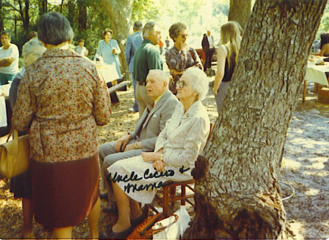 Cicero Goodwin and Dollie Goodwin (his brother Dennis's wife) at a Daniels family reunion on Cedar Island, ca. 1980. Photo courtesy, Aileen and Steve Olkowski