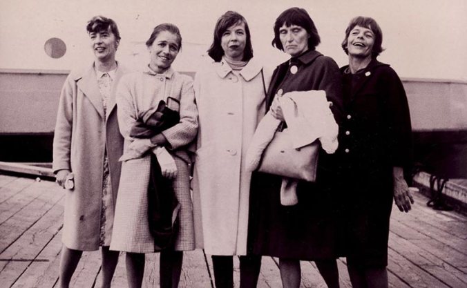 The "Vineyard 5"-- (left to right) Polly Murphy, Nancy Hodgson Whiting, Peg Lilienthal, Virginia Mazer and Nancy Smith-- were among the church women and clergymen who came to Williamston in solidarity with the civil rights protestors in 1963. Photo courtesy, the Martha's Vineyard Museum