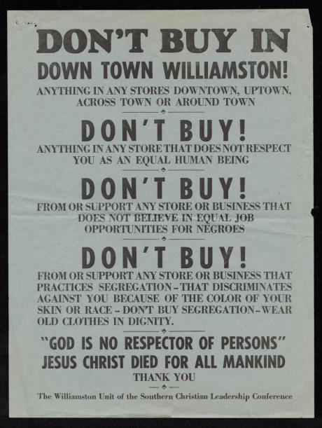 Poster from the civil rights movement in Williamston, N.C., ca. 1963. Courtesy, East Carolina University Digital Collections.
