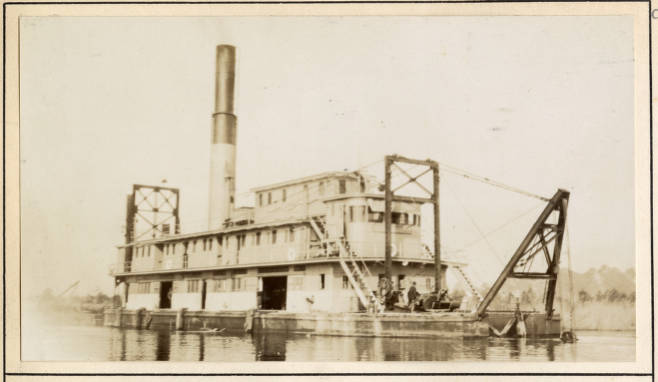 The U.S. Army Corps of Engineers' dredge Currituck began cutting the 21-mile-long section of the Intracoastal Waterway that runs between the Pungo River and the Alligator River in 1922. Photo courtesy, U.S. Army Corps of Engineers Digital Library