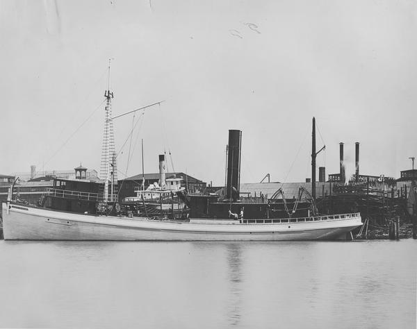 The Italian immigrants that worked for the Cape Fear Fisheries' Co. may have worked on the company's boats (such as the <em>Joseph Wharton</em>, pictured here under construction in 1904), but more likely worked in the company's fertilizer factory on the Cape Fear River. Courtesy, Hagley Museum and Library