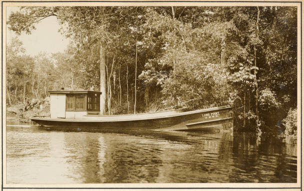 The launch Long Point, the tender for the U.S. Army Corps of Engineers' derrick barge No. 14, Scuppernong River, May 1931. While working on the Scuppernong, the No. 14's crew used the Long Point in a variety of ways, including towing the vessel and transporting groceries and other supplies to the crew, probably from shops in Columbia, the seat of Tyrrell County. Source: Office of History, HQ, U.S. Army Corps of Engineers