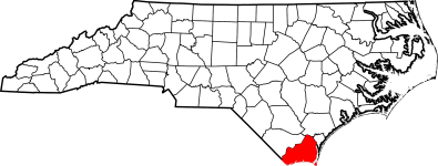 The Green Swamp Preserve is made up of 17,000 acres of largely pocosin and pine savanna in Brunswick County (in red) and Columbus County (just to the west) in the southern most corner of the North Carolina coast. Map, courtesy of Wikipedia