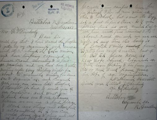 Original of letter from Nathaniel Marriott to Terence V. Powderly, 7 Nov. 1887. Reprinted by permission of the American Catholic History Research Center and University Archives at the Catholic University of America, Washington DC (and provided to me by the Phoenix Historical Society).