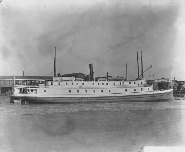 The steamer Manteo was built for the Old Dominion Steamship Co. at the Pusey & Jones shipyard in Wilmington, Del. In the late 1880s-- this photo is from 1887-- she made a regular run between New Bern, N.C., and Norfolk, Va., with a stop at Roanoke Island. Courtesy, Hagley Museum and Archive, Wilmington, DE. 