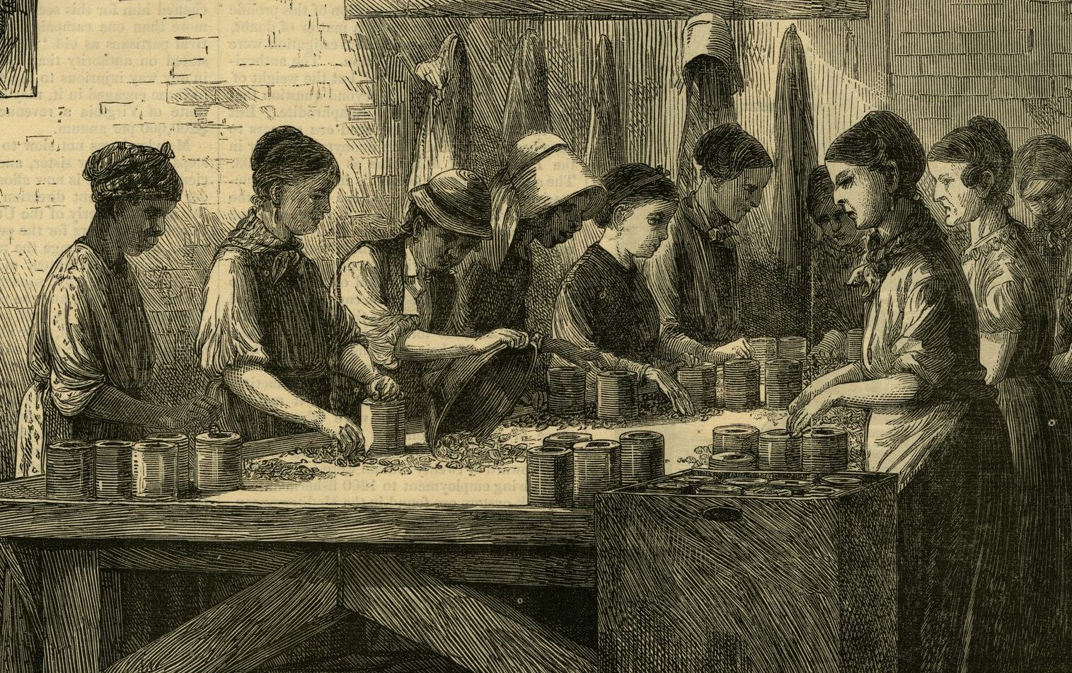 Workers at an oyster cannery in Baltimore. From Harper's Weekly Supplement, 16 March 1872 (page 221). Courtesy, Maryland Center for History and Culture