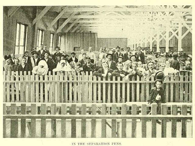 Immigrants arriving at Locust Point in Baltimore, ca. 1900. After the Civil War, large numbers of European immigrants arrived in Baltimore. Many followed the Baltimore & Ohio Railroad to Chicago and Saint Louis, while others made their homes in Baltimore-- and some of them came to work in the oyster industry on the North Carolina coast. Courtesy, Maryland Historical Society 