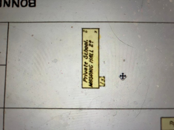This detail from the 1901 Sanborn Fire Insurance Map of Washington, N.C., indicates a school in a Masonic Hall at the corner of Third and Bonner Street that may have been the site of the Bohemian workers' quarters. Courtesy, North Carolina Collection, UNC-Chapel Hill 