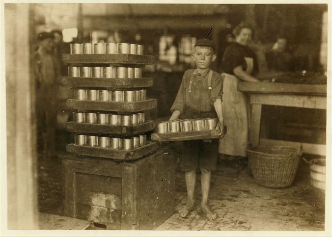 A very young boy at the J. S. Farren &amp; Co.'s cannery in Baltimore, July 1909. At that time, child labor was extremely common in the oyster industry; and it is very likely that the company also employed young children at its cannery in Washington, N.C. Source: National Child Labor Committee collection, Library of Congress, Prints and Photographs Division