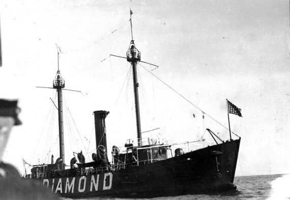 The Diamond Shoals Lightship at her station in the Atlantic, 20 miles east of Hatteras Island. Photo courtesy, State Archives of North Carolina