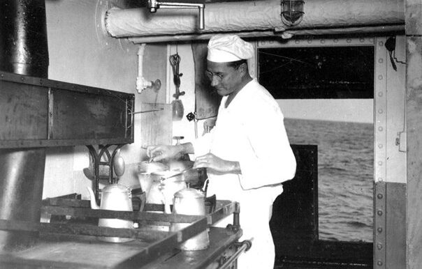 The lightship's cook in his galley, 1939. Photo courtesy, State Archives of North Carolina