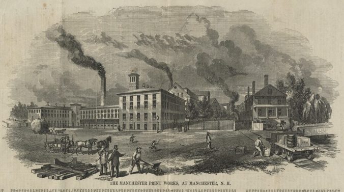 The Manchester Print Works, Manchester, N.H., 1854. From Gleason's Pictorial Drawing-Room Companion, 18 Dec. 1854. Image courtesy, American Textile History Museum, Lowell, Mass. 