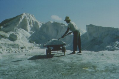 By 1804, when the <em>Rockingham </em>was there (almost surely trading in salt), the production of salt had dominated the economy both at Grand Turk and its neighbor, Salt Cay, for well over a century. According to surviving accounts, such as Mary Prince's slave narrative <em>The History of Mary Prince…</em> (London, 1831), the salt industry at Grand Turk was an especially brutal and inhumane kind of slave labor. To learn more about the Turks Island salt trade and its importance to the salt herring fisheries of North Carolina, see <a href="https://davidcecelski.com/2018/04/02/herring-week-day-9-salt/">"Salt,"</a> the 9th installment in my 2018 series called <a href="https://davidcecelski.com/2018/03/25/welcome-to-herring-week/">"Herring Week."</a> This photograph of a salt raker on Grand Turk was taken in the 1960s. Photo courtesy, Turks and Caicos National Museum