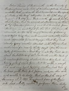 Affidavit of John Stavers, mariner of the <em>Alligator</em>, Wilmington, N.C., 1805. From New Hampshire Fire and Insurance Co. Records, Portsmouth Athenaeum