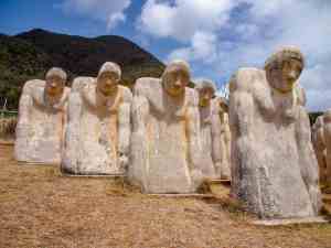 The Anse Cafard Slave Memorial in Le Diamant, Martinique is dedicated to the enslaved people who perished in a shipwreck off the island's coast in 1830 and to all of the enslaved Africans brought to Martinique. The figures look out over the sea at an angle that faces the Gulf of Guinea. The  memorial was created by the Martinican sculptor Laurent Valere in 1998, on the occasion of the 150th anniversary of Emancipation in the French West Indies.